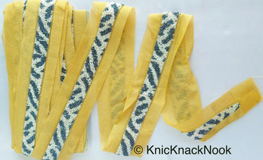 Beige Fabric Trim With Black And Grey Seed Beads Embellishments, Zebra Trim, Beaded Trim